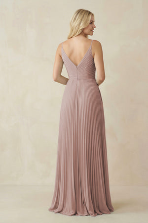 Pleated V-Neck A-Line Chiffon Bridesmaid Dress in Toffee (2) | KISSBRIDAL