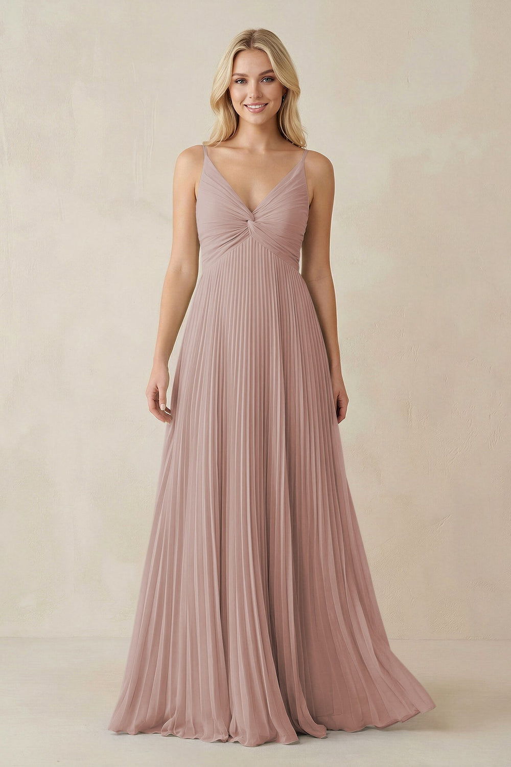 Pleated V - Neck A - Line Chiffon Bridesmaid Dress in Toffee - KISS BRIDAL Bridesmaid Dresses