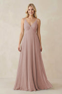 Pleated V - Neck A - Line Chiffon Bridesmaid Dress in Toffee - KISS BRIDAL Bridesmaid Dresses