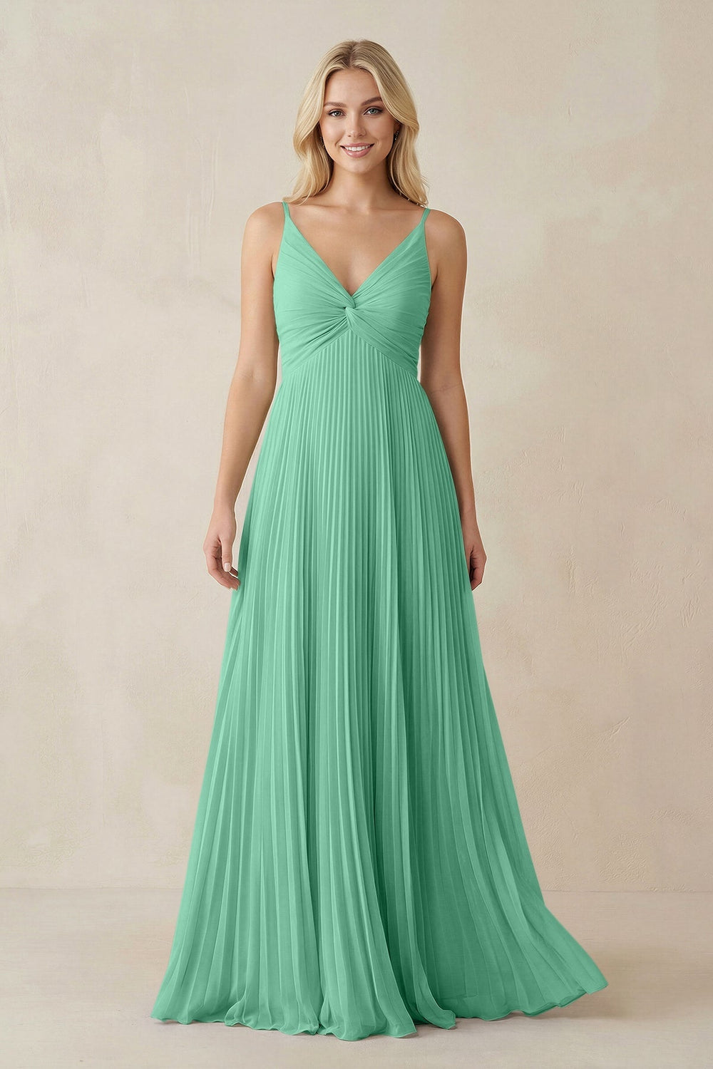 Pleated V - Neck A - Line Chiffon Bridesmaid Dress in Turquoise - KISS BRIDAL Bridesmaid Dresses