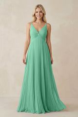 Pleated V - Neck A - Line Chiffon Bridesmaid Dress in Turquoise - KISS BRIDAL Bridesmaid Dresses