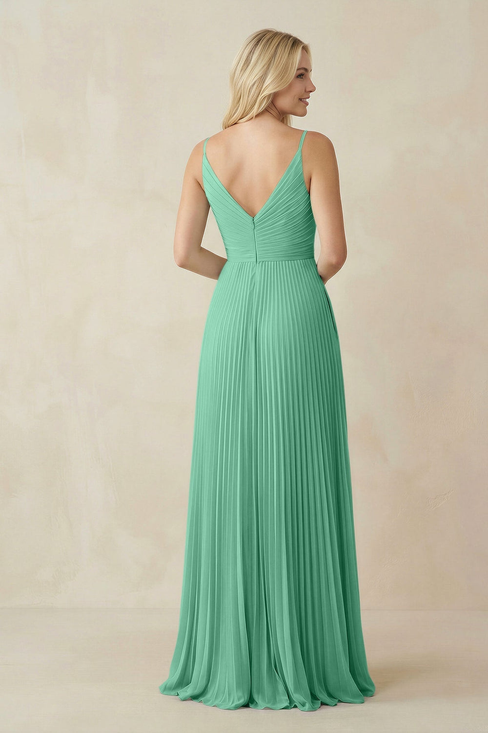 Pleated V - Neck A - Line Chiffon Bridesmaid Dress in Turquoise - KISS BRIDAL Bridesmaid Dresses