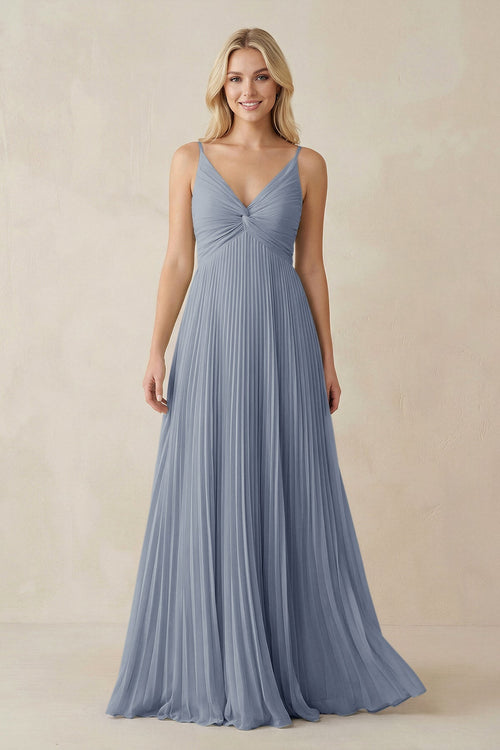 Pleated V - Neck A - Line Chiffon Bridesmaid Dress in Twilight - KISS BRIDAL Bridesmaid Dresses