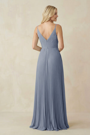 Pleated V - Neck A - Line Chiffon Bridesmaid Dress in Twilight - KISS BRIDAL Bridesmaid Dresses