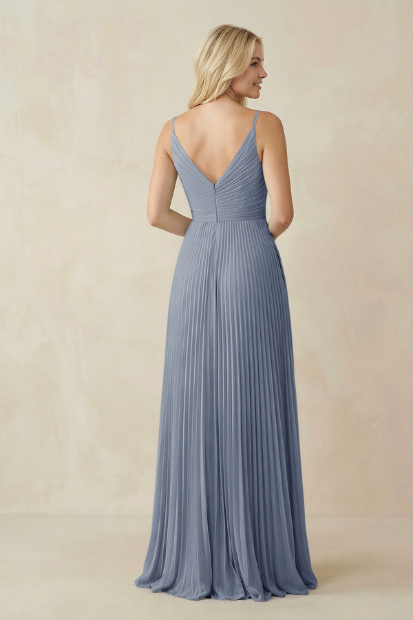 Pleated V - Neck A - Line Chiffon Bridesmaid Dress in Twilight - KISS BRIDAL Bridesmaid Dresses