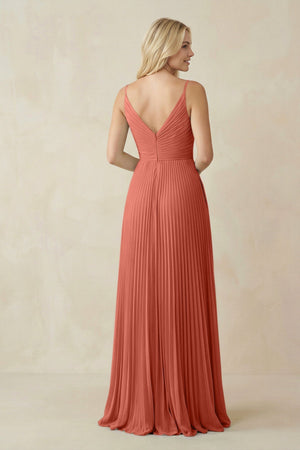 Pleated V - Neck A - Line Chiffon Bridesmaid Dress in Wild Rose - KISS BRIDAL Bridesmaid Dresses