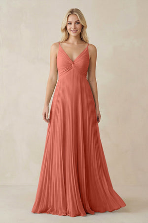 Pleated V - Neck A - Line Chiffon Bridesmaid Dress in Wild Rose - KISS BRIDAL Bridesmaid Dresses