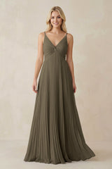 Pleated V - Neck A - Line Chiffon Bridesmaid Dress in Willow Green - KISS BRIDAL Bridesmaid Dresses