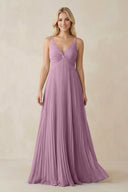 Pleated V - Neck A - Line Chiffon Bridesmaid Dress in Wisteria - KISS BRIDAL Bridesmaid Dresses