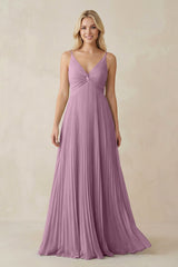 Pleated V - Neck A - Line Chiffon Bridesmaid Dress in Wisteria - KISS BRIDAL Bridesmaid Dresses