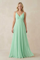 Pleated V-Neck A-Line Chiffon Bridesmaid Dress in Pale Pistachio - SHE IS ME BRIDESMAID DRESSES