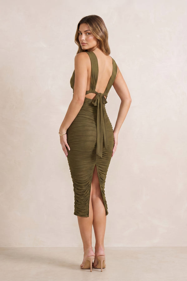 Pleated V-Neck Sheath Midi Dress in Willow Green – SHE IS ME Dresses