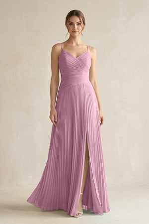 Pleated A-Line Long Chiffon Bridesmaid Dress in Vintage Mauve