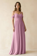 A-Line Off-the-Shoulder Pleated Chiffon Bridesmaid Dress in Vintage Mauve - SHE IS ME BRIDESMAID DRESSES