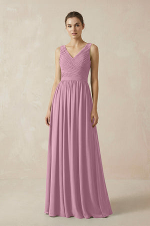 A-Line V-Neck Pleated Chiffon Bridesmaid Dress in Vintage Mauve - SHE IS ME BRIDESMAID DRESSES