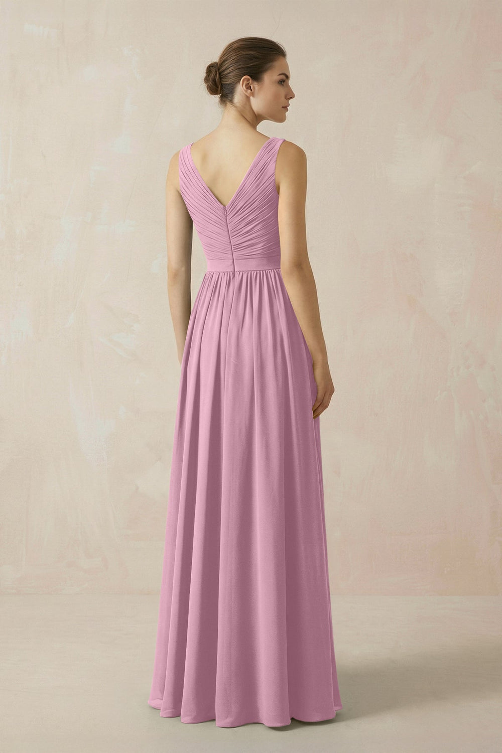 A-Line V-Neck Pleated Chiffon Bridesmaid Dress in Vintage Mauve - KISS BRIDAL BRIDESMAID DRESSES