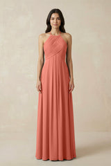 A-Line Halter Neck Pleated Chiffon Bridesmaid Dress in Wild Rose - KISS BRIDAL BRIDESMAID DRESSES