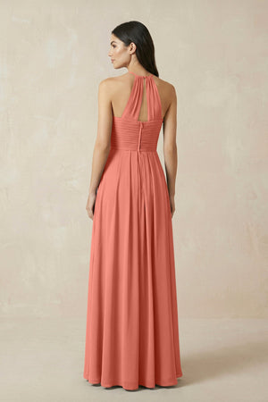 A-Line Halter Neck Pleated Chiffon Bridesmaid Dress in Wild Rose - KISS BRIDAL BRIDESMAID DRESSES