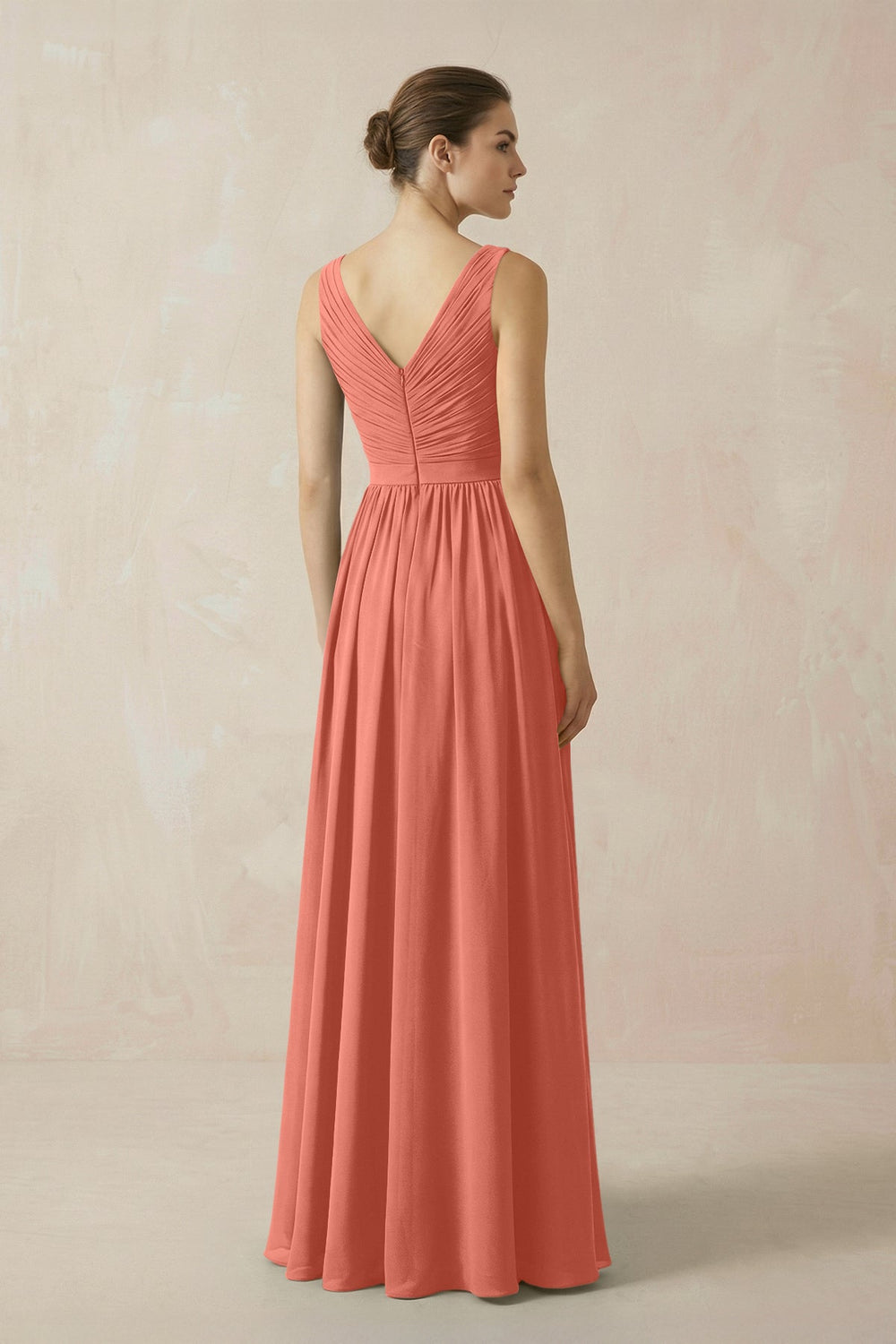 A-Line V-Neck Pleated Chiffon Bridesmaid Dress in Wild Rose - KISS BRIDAL BRIDESMAID DRESSES