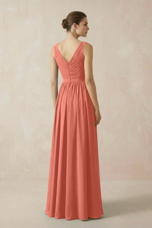 A-Line V-Neck Pleated Chiffon Bridesmaid Dress in Wild Rose - SHE IS ME BRIDESMAID DRESSES
