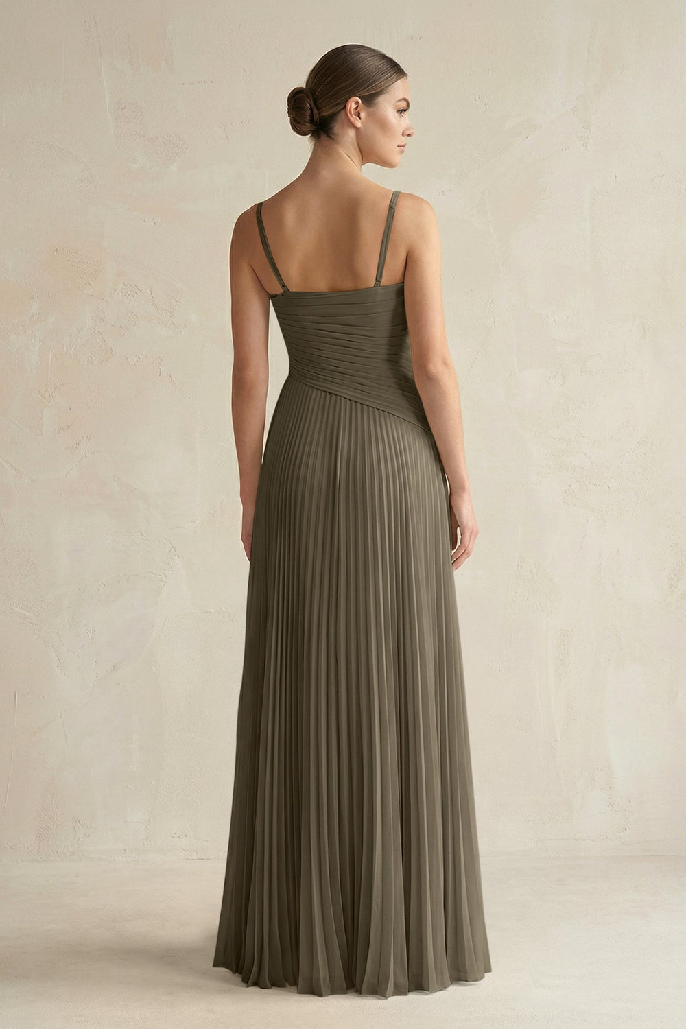 Pleated A-Line Long Chiffon Bridesmaid Dress in Willow Green