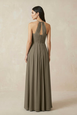 A-Line Halter Neck Pleated Chiffon Bridesmaid Dress in Willow Green - KISS BRIDAL BRIDESMAID DRESSES