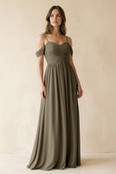 A-Line Off-the-Shoulder Pleated Chiffon Bridesmaid Dress in Willow Green - SHE IS ME BRIDESMAID DRESSES