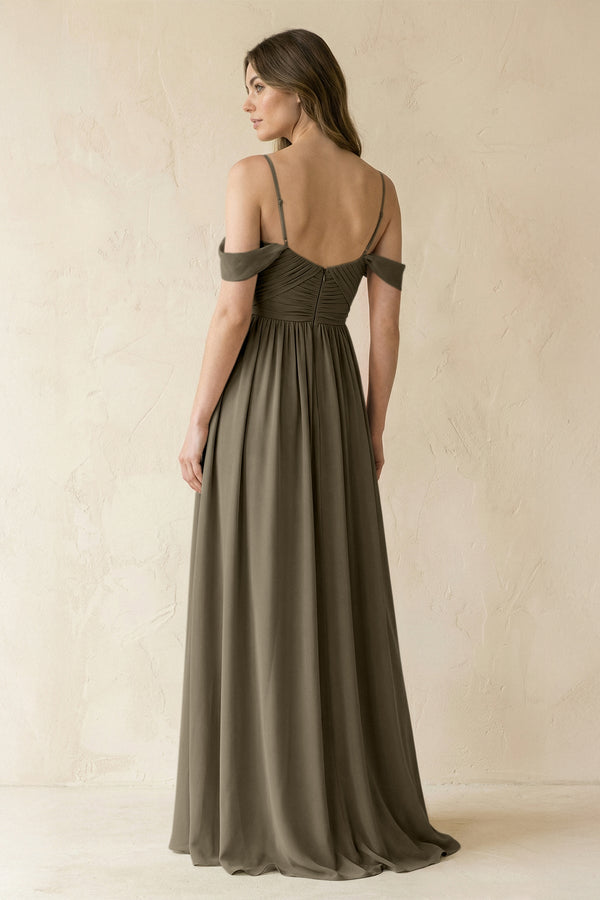 A-Line Off-the-Shoulder Pleated Chiffon Bridesmaid Dress in Willow Green - SHE IS ME BRIDESMAID DRESSES