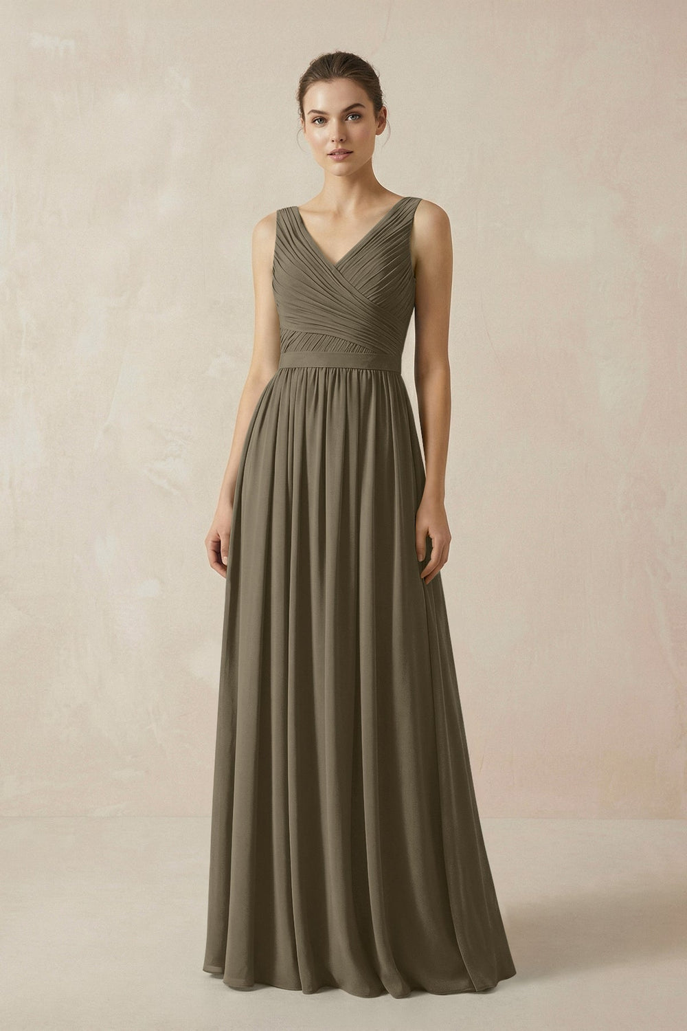 A-Line V-Neck Pleated Chiffon Bridesmaid Dress in Willow Green - KISS BRIDAL BRIDESMAID DRESSES