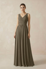 A-Line V-Neck Pleated Chiffon Bridesmaid Dress in Willow Green - KISS BRIDAL BRIDESMAID DRESSES