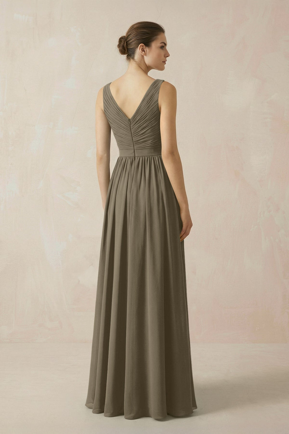 A-Line V-Neck Pleated Chiffon Bridesmaid Dress in Willow Green - KISS BRIDAL BRIDESMAID DRESSES