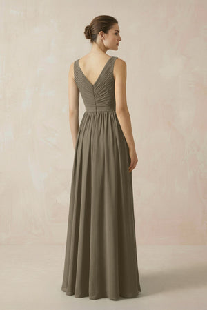 A-Line V-Neck Pleated Chiffon Bridesmaid Dress in Willow Green - SHE IS ME BRIDESMAID DRESSES