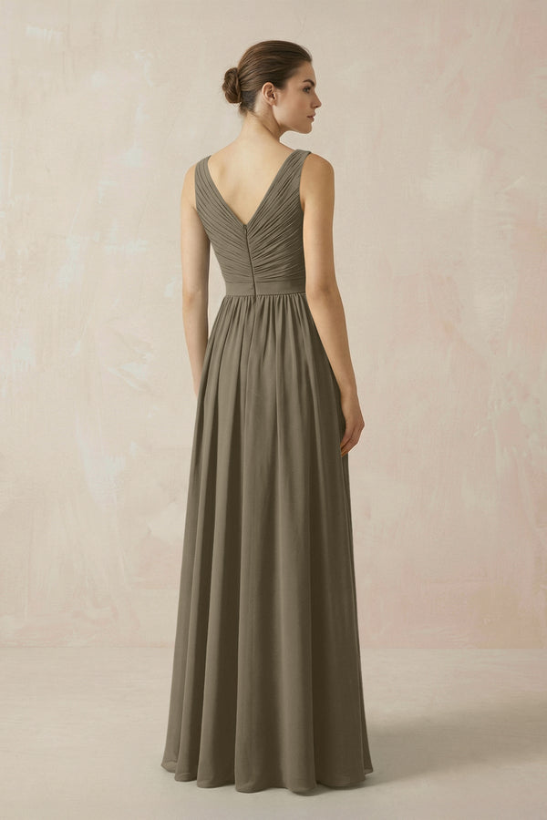 A-Line V-Neck Pleated Chiffon Bridesmaid Dress in Willow Green - SHE IS ME BRIDESMAID DRESSES