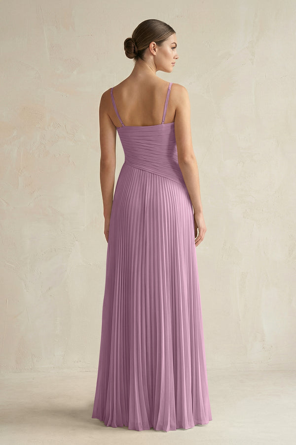 Pleated A-Line Long Chiffon Bridesmaid Dress in Wisteria
