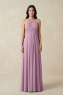A-Line Halter Neck Pleated Chiffon Bridesmaid Dress in Wisteria - SHE IS ME BRIDESMAID DRESSES