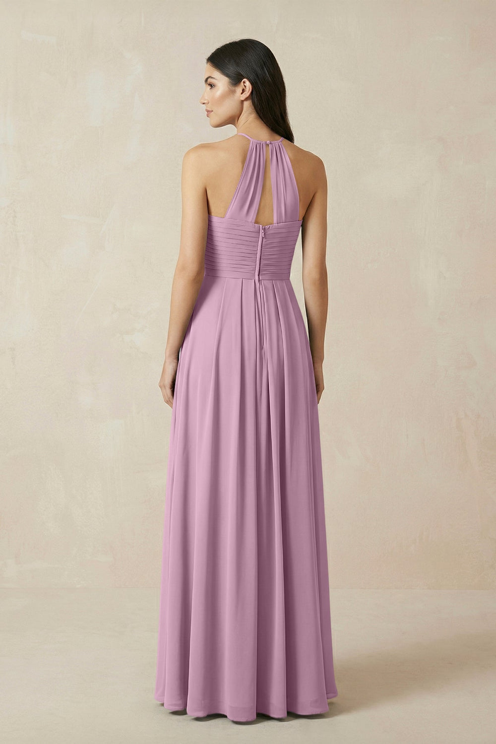 A-Line Halter Neck Pleated Chiffon Bridesmaid Dress in Wisteria - KISS BRIDAL BRIDESMAID DRESSES