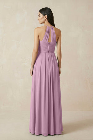 A-Line Halter Neck Pleated Chiffon Bridesmaid Dress in Wisteria - SHE IS ME BRIDESMAID DRESSES