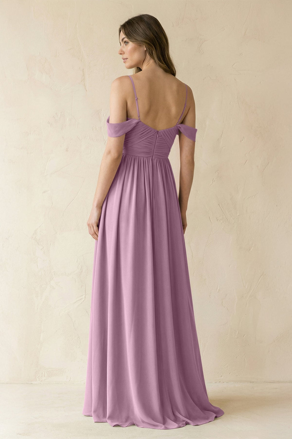 A-Line Off-the-Shoulder Pleated Chiffon Bridesmaid Dress in Wisteria - KISS BRIDAL BRIDESMAID DRESSES