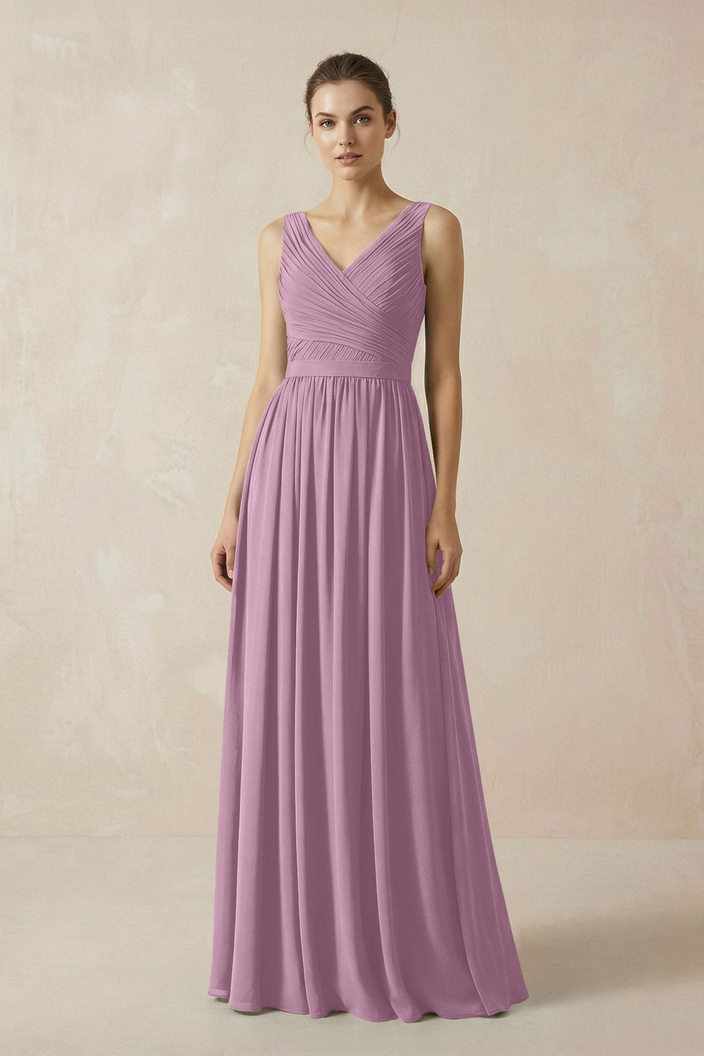 A-Line V-Neck Pleated Chiffon Bridesmaid Dress in Wisteria - KISS BRIDAL BRIDESMAID DRESSES