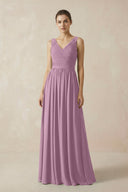 A-Line V-Neck Pleated Chiffon Bridesmaid Dress in Wisteria - SHE IS ME BRIDESMAID DRESSES