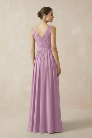 A-Line V-Neck Pleated Chiffon Bridesmaid Dress in Wisteria - SHE IS ME BRIDESMAID DRESSES