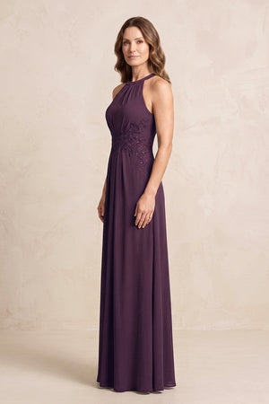 Plum A-Line Chiffon Embroidered Halter Mother of the Bride Dress (3) | KISSBRIDAL