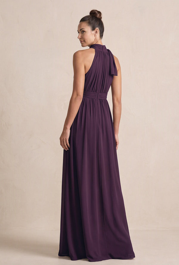 Plum Chiffon Halter A-Line Mother of the Bride Dress (2) | KISSBRIDAL