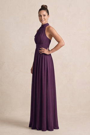 Plum Chiffon Halter A-Line Mother of the Bride Dress (3) | KISSBRIDAL