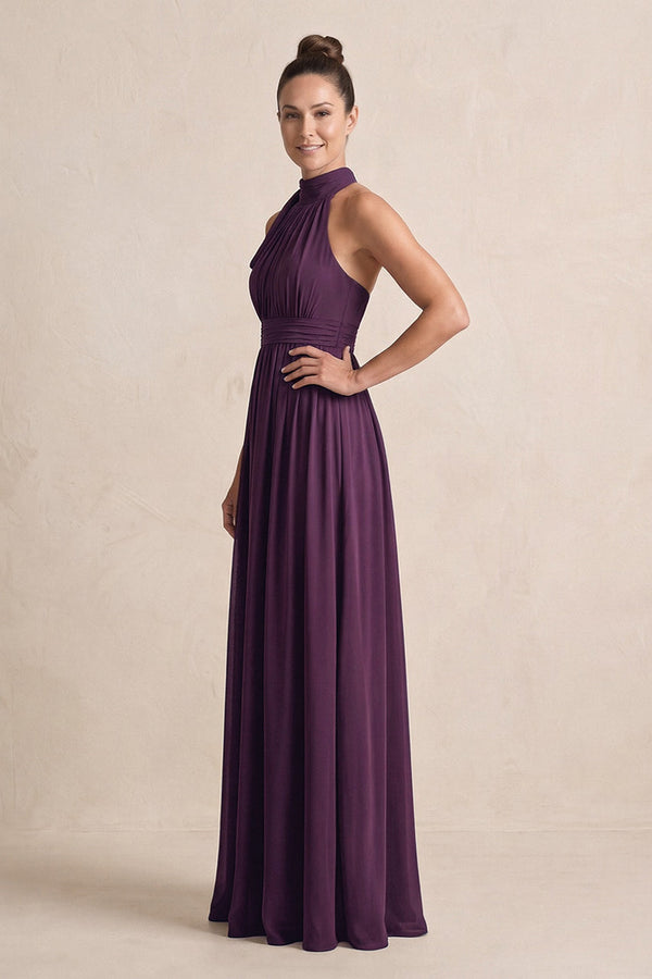 Plum Chiffon Halter A-Line Mother of the Bride Dress (3) | KISSBRIDAL