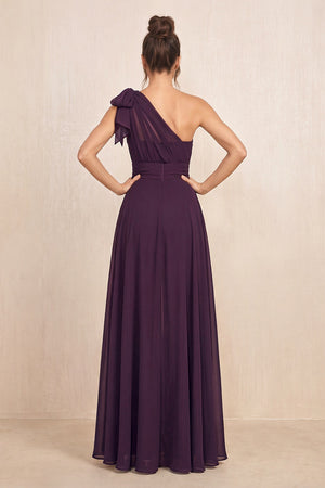 Plum One-Shoulder Chiffon Mother of the Bride Jumpsuits (2) | KISSBRIDAL