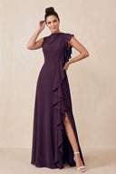 Plum Ruffled A-Line Chiffon Mother of the Bride Dress | KISSBRIDAL