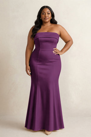 Plum Strapless Satin Mermaid Bridesmaid Dress (3) [sizeplus] | KISSBRIDAL