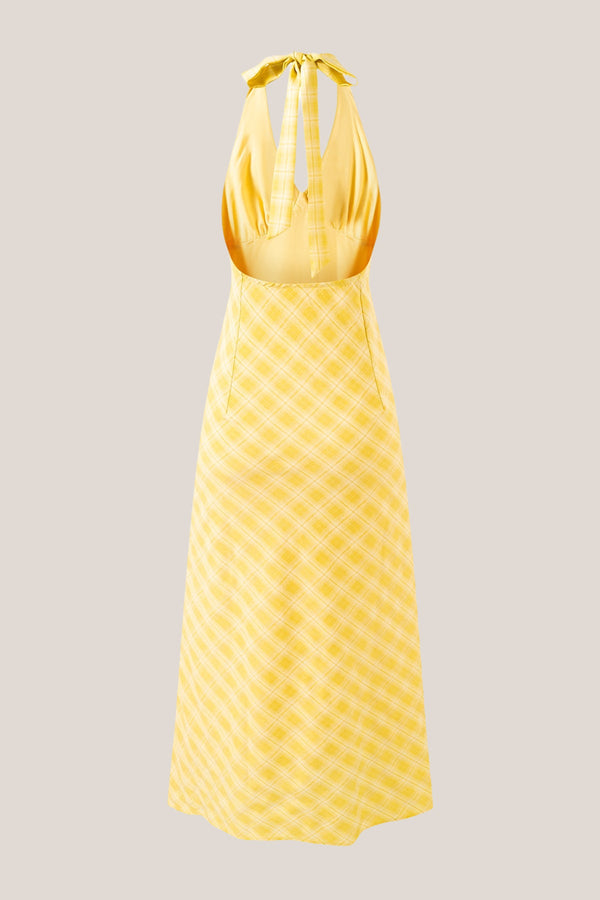 Plunge A-Line Vintage Plaid Printed Midi Dress in Yellow– SHE IS ME Dresses