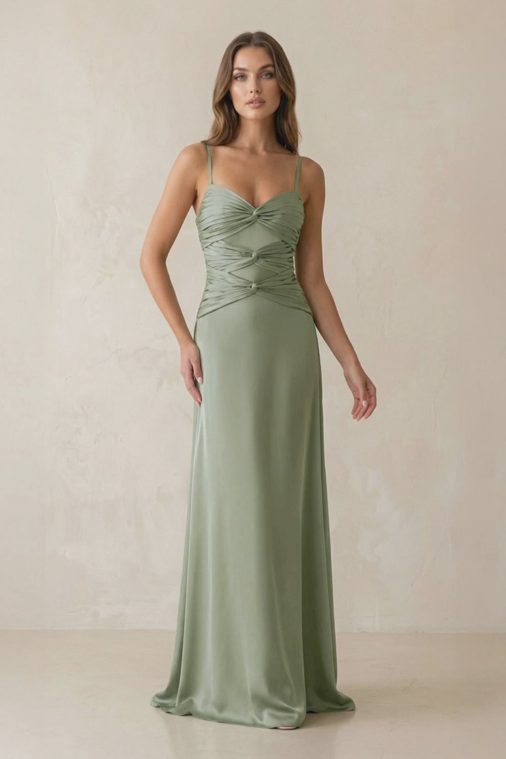 Cami Strap Pleated Sheath Satin Bridesmaid Dress in Dove Gray